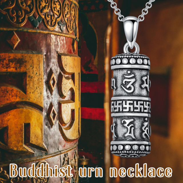 Colar de urna com roda de oração budista em prata esterlina para cinzas-4